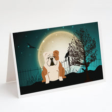 Load image into Gallery viewer, Halloween Scary  English Bulldog Fawn White Greeting Cards -  Blank Note Cards – 8-Pack of Artist-Designed Cards with Envelopes
