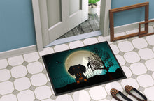 Load image into Gallery viewer, Halloween Scary Wire Haired Dachshund Black Tan Doormat - 24x36 Decorative Floor Mat – Indoor/Outdoor Rug with Artistic Flair BB2317JMAT