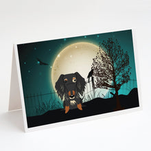 Load image into Gallery viewer, Halloween Scary Wire Haired Dachshund Dapple Greeting Cards -  Blank Note Cards – 8-Pack of Artist-Designed Cards with Envelopes