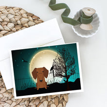 Load image into Gallery viewer, Halloween Scary Dachshund Red Brown Greeting Cards -  Blank Note Cards – 8-Pack of Artist-Designed Cards with Envelopes
