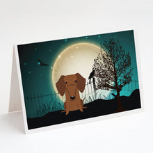 Load image into Gallery viewer, Halloween Scary Dachshund Red Brown Greeting Cards -  Blank Note Cards – 8-Pack of Artist-Designed Cards with Envelopes