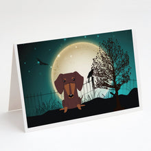 Load image into Gallery viewer, Halloween Scary Dachshund Chocolate Greeting Cards -  Blank Note Cards – 8-Pack of Artist-Designed Cards with Envelopes