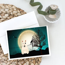Load image into Gallery viewer, Halloween Scary Bull Terrier White Greeting Cards -  Blank Note Cards – 8-Pack of Artist-Designed Cards with Envelopes