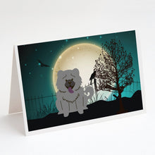 Load image into Gallery viewer, Halloween Scary Chow Chow Blue Greeting Cards -  Blank Note Cards – 8-Pack of Artist-Designed Cards with Envelopes