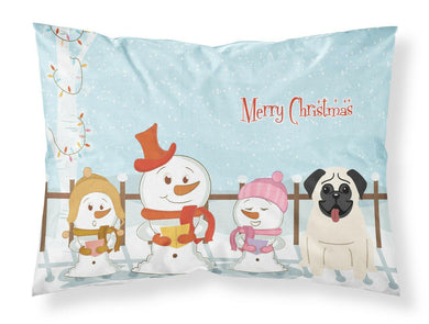 Merry Christmas Carolers Pug Cream Fabric Standard Pillowcase – Artistic Decorative Front, White Back BB2335PILLOWCASE