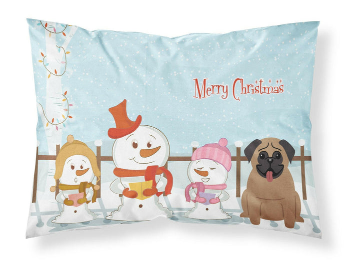 Merry Christmas Carolers Pug Brown Fabric Standard Pillowcase – Artistic Decorative Front, White Back BB2336PILLOWCASE