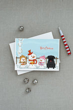 Load image into Gallery viewer, Merry Christmas Carolers Pug Black Greeting Cards -  Blank Note Cards – 8-Pack of Artist-Designed Cards with Envelopes