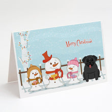 Load image into Gallery viewer, Merry Christmas Carolers Pug Black Greeting Cards -  Blank Note Cards – 8-Pack of Artist-Designed Cards with Envelopes