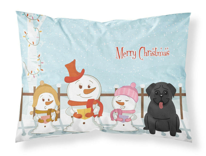 Merry Christmas Carolers Pug Black Fabric Standard Pillowcase – Artistic Decorative Front, White Back BB2337PILLOWCASE