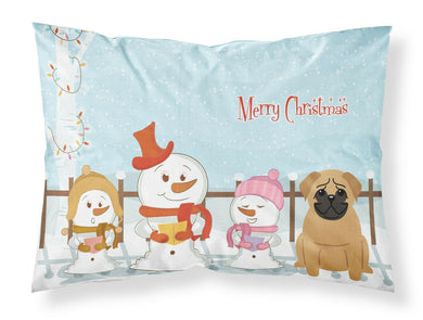 Merry Christmas Carolers Pug Brown Fabric Standard Pillowcase – Artistic Decorative Front, White Back BB2338PILLOWCASE