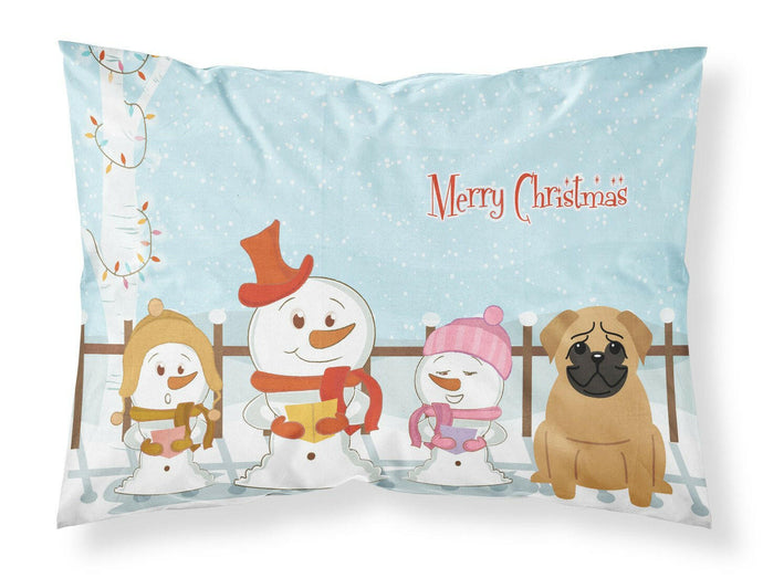 Merry Christmas Carolers Pug Brown Fabric Standard Pillowcase – Artistic Decorative Front, White Back BB2338PILLOWCASE