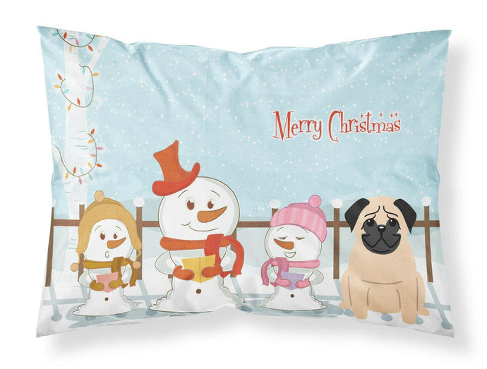 Merry Christmas Carolers Pug Fawn Fabric Standard Pillowcase – Artistic Decorative Front, White Back BB2339PILLOWCASE