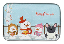Load image into Gallery viewer, Merry Christmas Carolers French Bulldog Black White Dish Drying Mat – Absorbent, Artistic Kitchen Essentials BB2343DDM