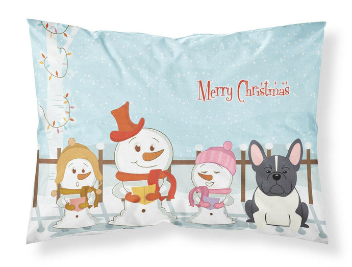 Merry Christmas Carolers French Bulldog Black White Fabric Standard Pillowcase – Artistic Decorative Front, White Back BB2343PILLOWCASE