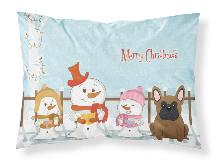 Merry Christmas Carolers French Bulldog Brown Fabric Standard Pillowcase – Artistic Decorative Front, White Back BB2344PILLOWCASE