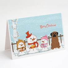 Load image into Gallery viewer, Merry Christmas Carolers Mastiff Brindle Greeting Cards -  Blank Note Cards – 8-Pack of Artist-Designed Cards with Envelopes