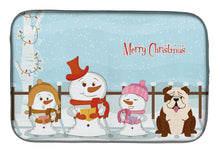Load image into Gallery viewer, Merry Christmas Carolers English Bulldog Brindle White Dish Drying Mat – Absorbent, Artistic Kitchen Essentials BB2452DDM