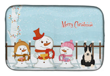 Load image into Gallery viewer, Merry Christmas Carolers Bull Terrier Black White Dish Drying Mat – Absorbent, Artistic Kitchen Essentials BB2464DDM