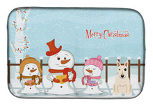 Load image into Gallery viewer, Merry Christmas Carolers Bull Terrier White Dish Drying Mat – Absorbent, Artistic Kitchen Essentials BB2469DDM