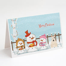 Load image into Gallery viewer, Merry Christmas Carolers Bull Terrier White Greeting Cards -  Blank Note Cards – 8-Pack of Artist-Designed Cards with Envelopes