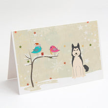 Load image into Gallery viewer, Christmas Presents between Friends West Siberian Laika Spitz Greeting Cards -  Blank Note Cards – 8-Pack of Artist-Designed Cards with Envelopes