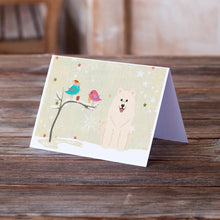 Load image into Gallery viewer, Christmas Presents between Friends Samoyed Greeting Cards -  Blank Note Cards – 8-Pack of Artist-Designed Cards with Envelopes