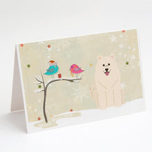 Load image into Gallery viewer, Christmas Presents between Friends Samoyed Greeting Cards -  Blank Note Cards – 8-Pack of Artist-Designed Cards with Envelopes