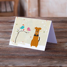 Load image into Gallery viewer, Christmas Presents between Friends Airedale Terrier Greeting Cards -  Blank Note Cards – 8-Pack of Artist-Designed Cards with Envelopes