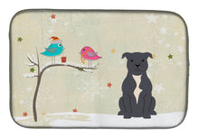 Load image into Gallery viewer, Christmas Presents between Friends Staffordshire Bull Terrier Blue Dish Drying Mat – Absorbent, Artistic Kitchen Essentials BB2518DDM