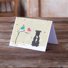 Load image into Gallery viewer, Christmas Presents between Friends Bull Terrier - Blue Greeting Cards -  Blank Note Cards – 8-Pack of Artist-Designed Cards with Envelopes