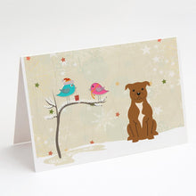 Load image into Gallery viewer, Christmas Presents between Friends Bull Terrier - Brown Greeting Cards -  Blank Note Cards – 8-Pack of Artist-Designed Cards with Envelopes
