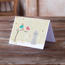Load image into Gallery viewer, Christmas Presents between Friends Bedlington Terrier - Blue Greeting Cards -  Blank Note Cards – 8-Pack of Artist-Designed Cards with Envelopes