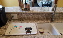 Load image into Gallery viewer, Christmas Presents between Friends Dachshund Black Tan Dish Drying Mat – Absorbent, Artistic Kitchen Essentials BB2604DDM
