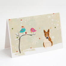 Load image into Gallery viewer, Christmas Presents between Friends Bull Terrier - Red and White Greeting Cards -  Blank Note Cards – 8-Pack of Artist-Designed Cards with Envelopes