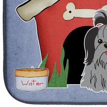 Load image into Gallery viewer, Dog House Collection Shih Tzu Black Silver Dish Drying Mat – Absorbent, Artistic Kitchen Essentials BB2843DDM
