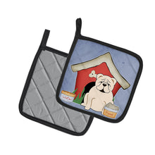 Load image into Gallery viewer, Dog House Collection English Bulldog White Pot Holders - Set of 2 - Heat-Resistant Kitchen Essentials