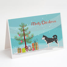 Load image into Gallery viewer, Siberian Husky Merry Christmas Tree Greeting Cards -  Blank Note Cards – 8-Pack of Artist-Designed Cards with Envelopes
