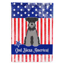 Load image into Gallery viewer, Patriotic USA Miniature Schanuzer Black Silver Flag Canvas House Size BB3047CHF