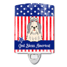 Load image into Gallery viewer, Patriotic USA Shih Tzu Silver White Ceramic Night Light BB3080CNL
