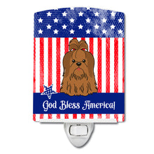 Load image into Gallery viewer, Patriotic USA Shih Tzu Silver Chocolate Ceramic Night Light BB3081CNL