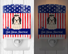 Load image into Gallery viewer, Patriotic USA Shih Tzu Black White Ceramic Night Light BB3083CNL