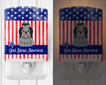 Load image into Gallery viewer, Patriotic USA Shih Tzu Black Silver Ceramic Night Light BB3084CNL
