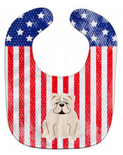 Load image into Gallery viewer, Patriotic USA English Bulldog White Baby Bib BB3118BIB