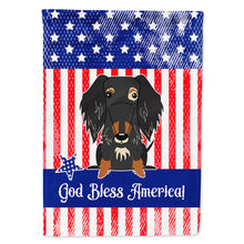 Load image into Gallery viewer, Patriotic USA Wire Haired Dachshund Dapple Flag Canvas House Size BB3123CHF