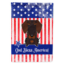 Load image into Gallery viewer, Patriotic USA Wire Haired Dachshund Chocolate Flag Canvas House Size BB3124CHF