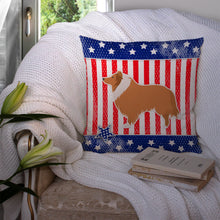 Load image into Gallery viewer, USA Patriotic Collie Throw Pillow - 14x14 Decorative Pillow – Art for Your Home &amp; Patio BB3316PW1414