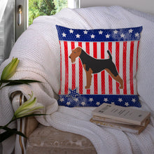 Load image into Gallery viewer, USA Patriotic Airedale Terrier Throw Pillow - 14x14 Decorative Pillow – Art for Your Home &amp; Patio BB3357PW1414