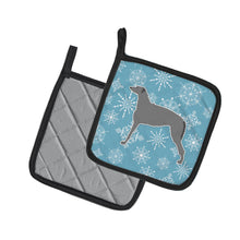 Load image into Gallery viewer, Winter Snowflake Scottish Deerhound Pot Holders - Set of 2 - Heat-Resistant Kitchen Essentials BB3496PTHD