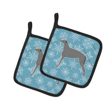 Load image into Gallery viewer, Winter Snowflake Scottish Deerhound Pot Holders - Set of 2 - Heat-Resistant Kitchen Essentials BB3496PTHD
