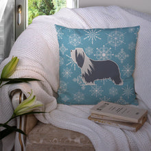 Load image into Gallery viewer, Winter Snowflake Bearded Collie Throw Pillow - 14x14 Decorative Pillow – Art for Your Home &amp; Patio BB3517PW1414